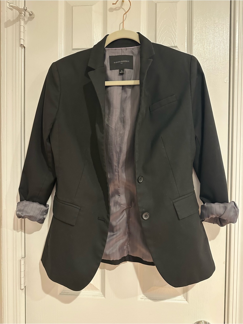 Banana Republic Black Tailored Blazer Size 2 Classic Career Chic - Picture 4 of 5